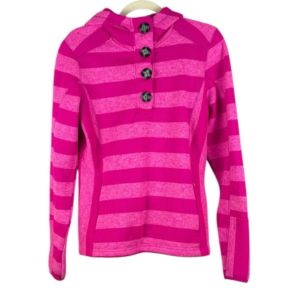 Avalanche Vibrant Pink Striped Bold Button Long Sleeve Medium Kangoroo Hoodie
